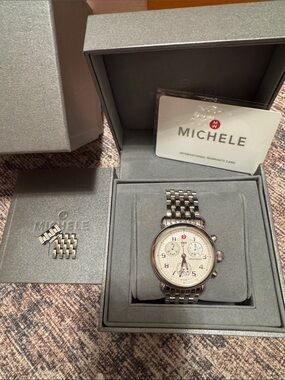 Michele Silver-Tone Men's Chronograph Watch with Cream Dial